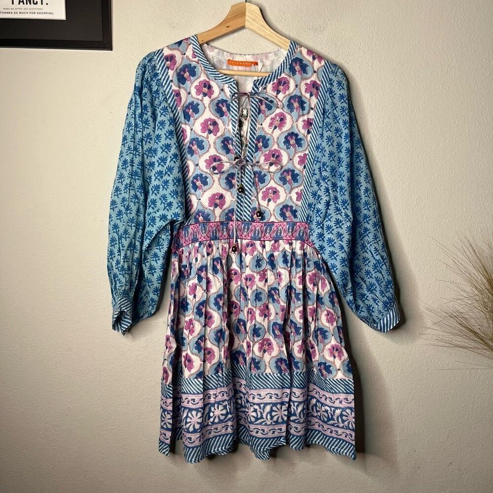 Oliphant Blue and Pink Printed Mini Dress